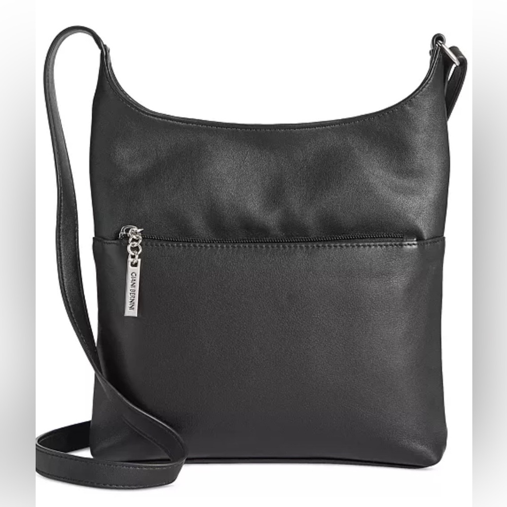 Giani Bernini Black Leather Shoulder Bag with Front Zip